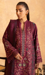 Amaaj By Johra Luxury Embroidered Unstitched 3 Piece Suit Purple colour   - Winter Collection - Image 4