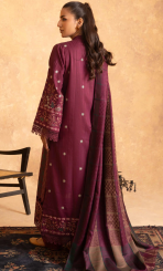 Amaaj By Johra Luxury Embroidered Unstitched 3 Piece Suit Purple colour   - Winter Collection - Image 3