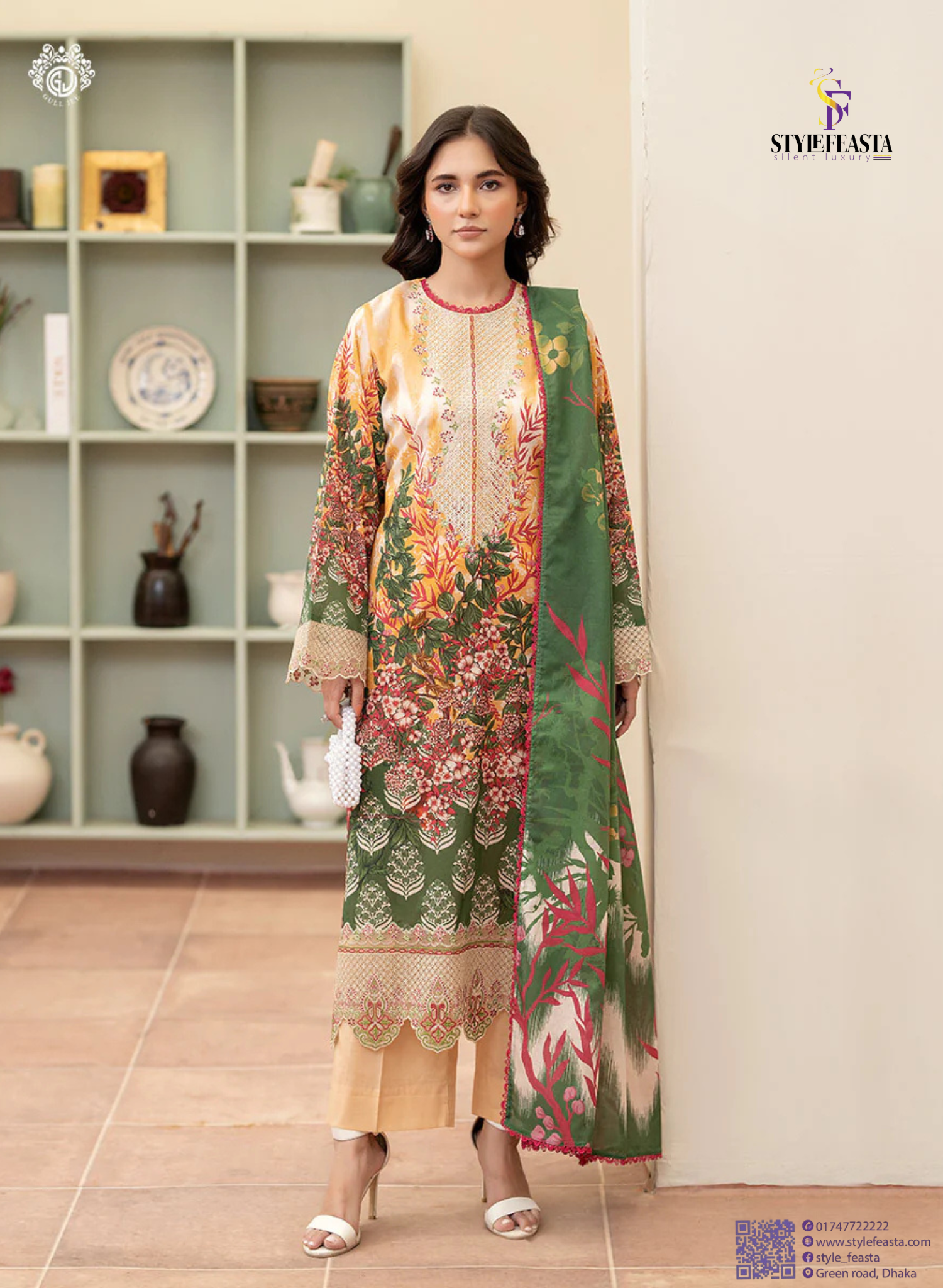 Untitled (2048 x 2048 px) (1500 x 2480 px) (2048 x 2048 px) (1500 x 2048 px) (2048 x 2048 px) (1500 x 2048 px)-22 Morja by Guljii Pakistani Digital Printed Lawn Dress with Organza Lace - Image 1