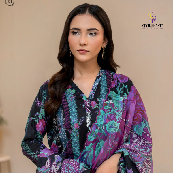 Sofia Digital Printed Lawn – Premium 3 Piece Unstitched Suit by GJ Collection