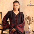 Amaaj By Johra Luxury Embroidered Unstitched 3 Piece Suit  Black - Winter Collection - Image 3