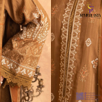 Amaaj By Johra Luxury Embroidered Unstitched 3 Piece Suit Brown colour   - Winter Collection - Image 3