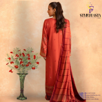 Amaaj By Johra Luxury Embroidered Unstitched 3 Piece Suit Rust colour   - Winter Collection - Image 2