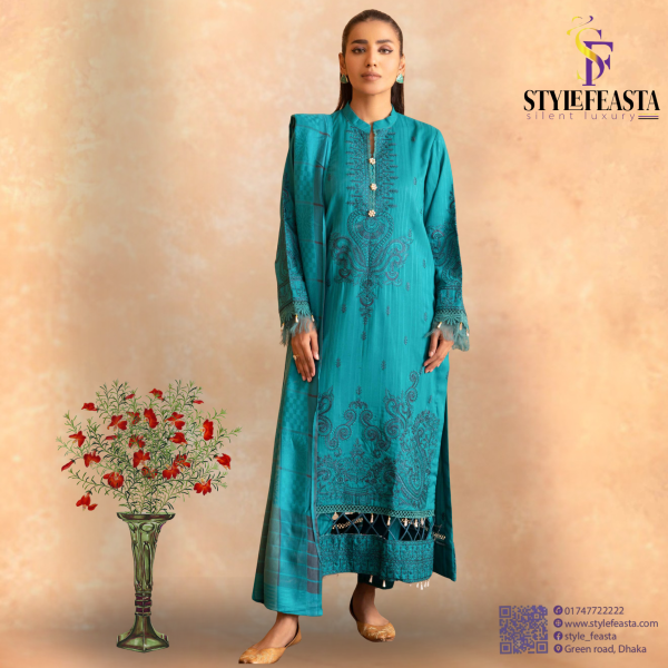 Amaaj By Johra Luxury Embroidered Unstitched 3 Piece Suit Ferozi - Winter Collection