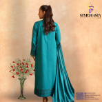 Amaaj By Johra Luxury Embroidered Unstitched 3 Piece Suit Ferozi - Winter Collection - Image 2