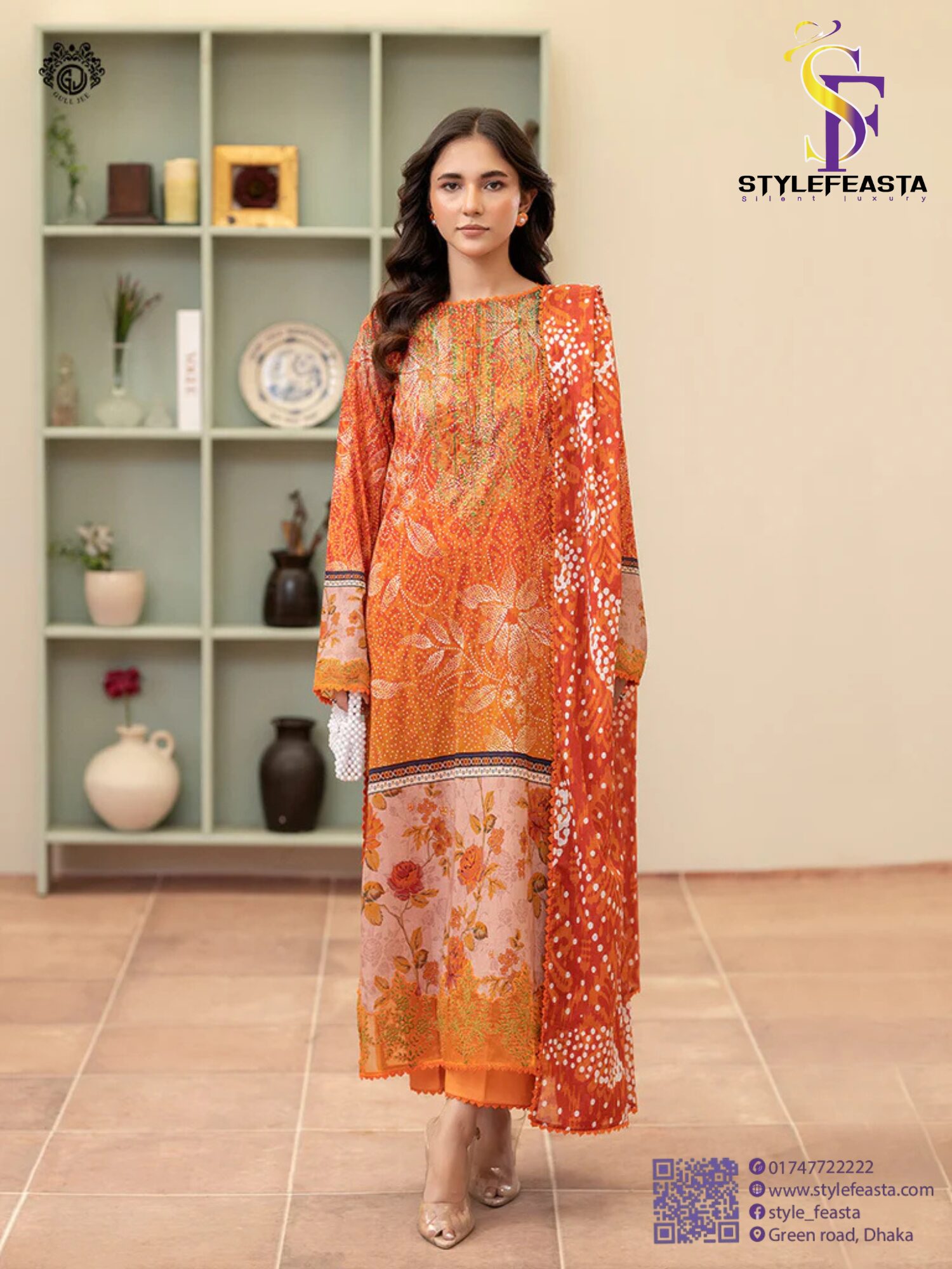 Untitled design-185 Morja by Guljii Pakistani Digital Printed Lawn Dress with Organza Lace - Image 1