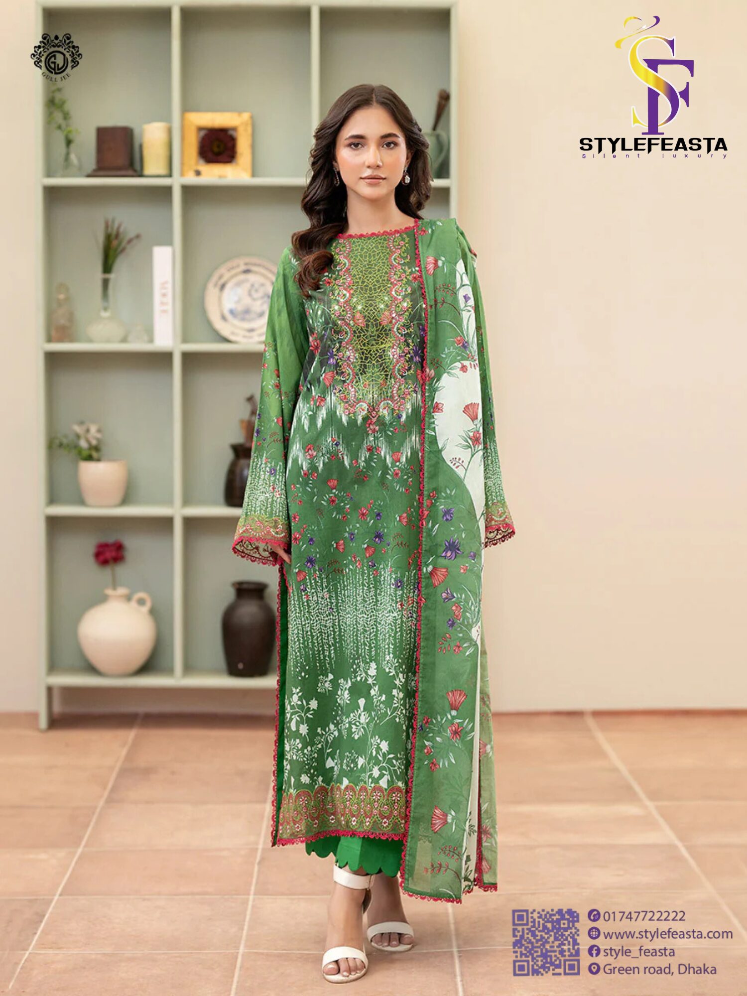 Untitled design-187 Morja by Guljii Pakistani Digital Printed Lawn Dress with Organza Lace - Image 1