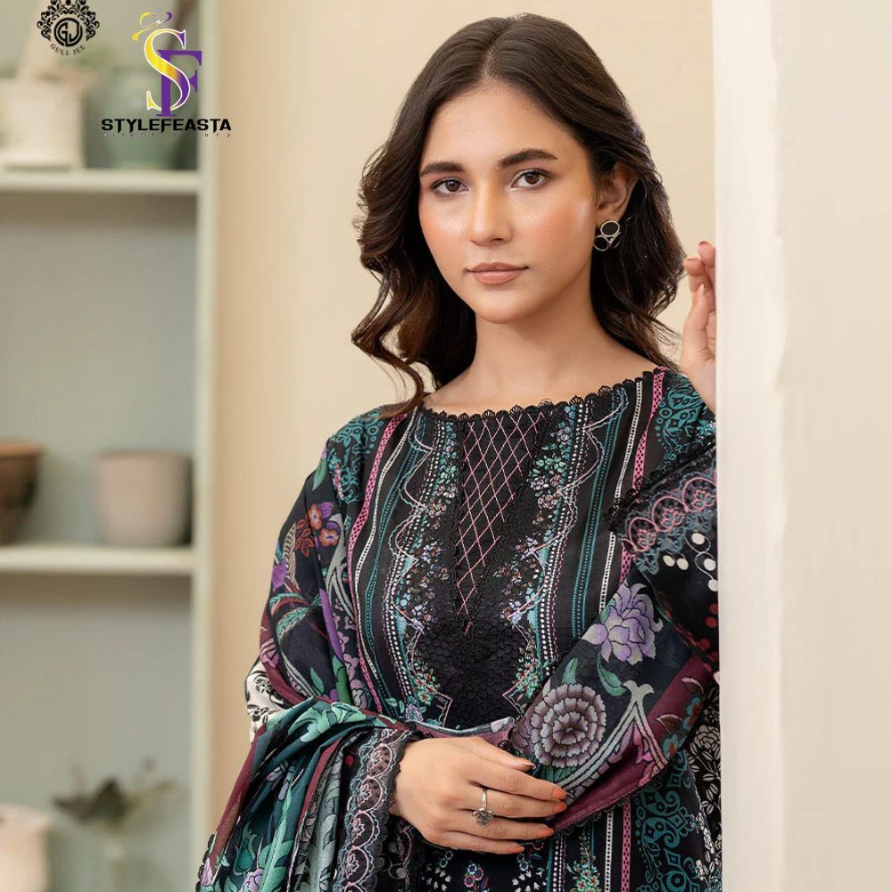 Untitled design-99 Morja by Guljii Pakistani Digital Printed Lawn Dress with Organza Lace - Image 1